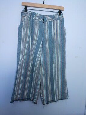 Democracy Wide-Leg Cropped Pants Womens 4 Flex-ellent Raw Hem Linen Blend Stripe